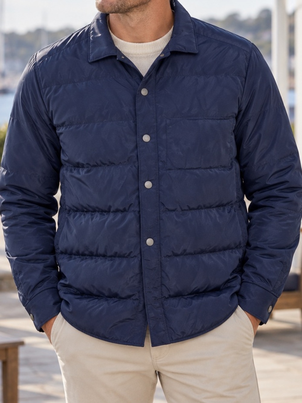 B. Draddy Navy Goose Down Puffer Jacket Flaws Men's Sz. M